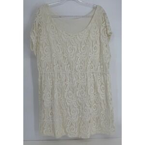 Maitai Women Ivory Floral Lace Short Sleeve Elastic Waist Top Sz 2X USA